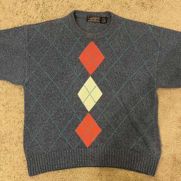 Vintage 90s Eddie Bauer Sweater Men’s M Argyle Knit Crewneck Blue Red Diamond - Picture 3 of 7